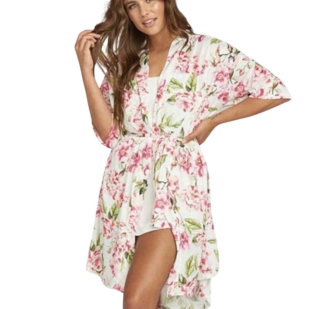 Show Me Your Mumu O/S Brie Garden of Blooms Short Kimono Robe Pink Green Floral